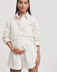 Stylish Maternity Denim Romper (White) 12