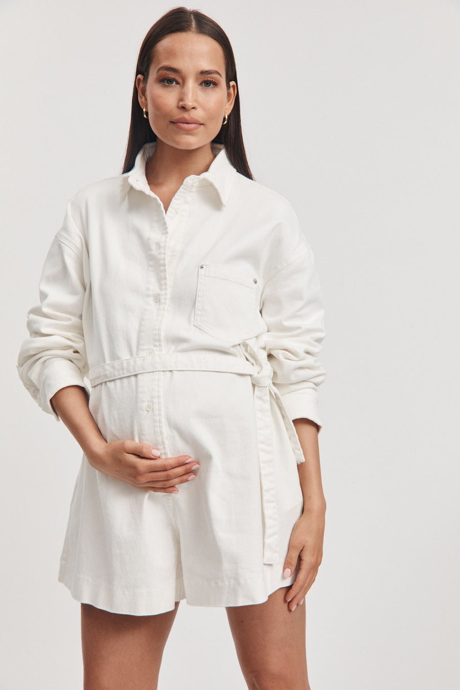 Stylish Maternity Denim Romper (White) 12