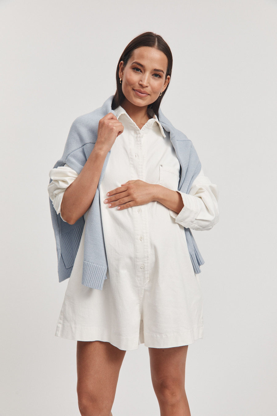 Stylish Maternity Denim Romper (White) 6