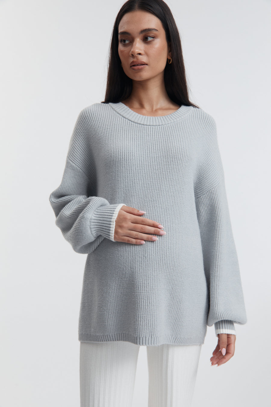 Stylish Maternity Knit Jumper (Misty Blue) 5