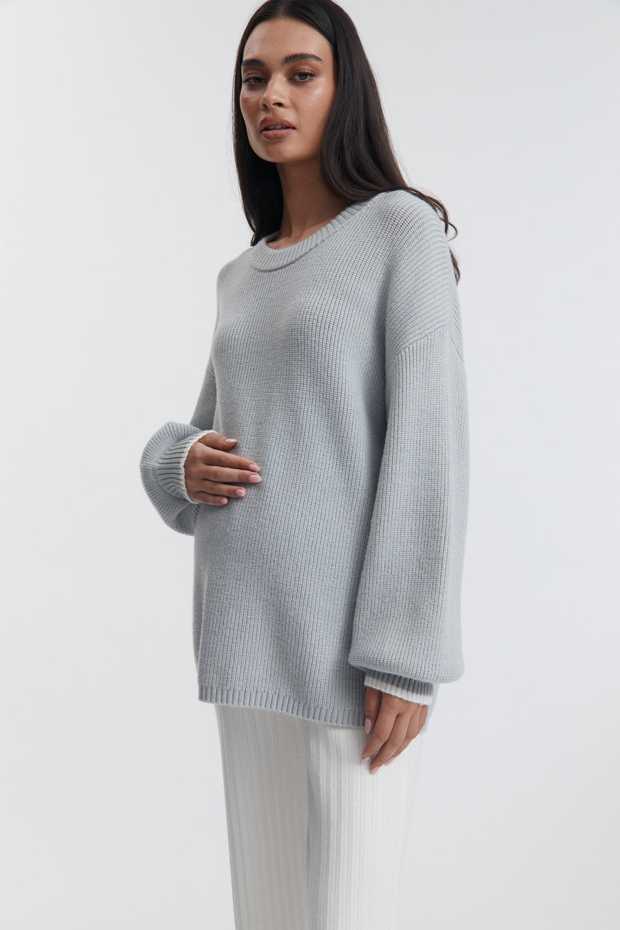 Stylish Maternity Knit Jumper (Misty Blue) 7