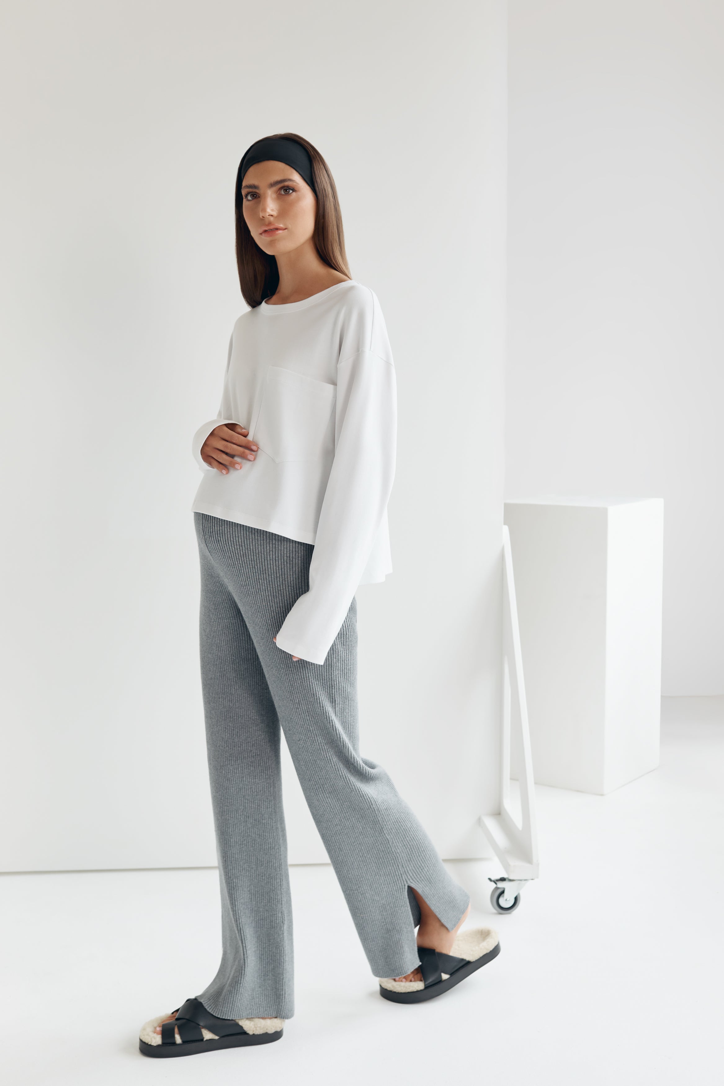 Stylish Maternity Knit Pants (Grey) 1