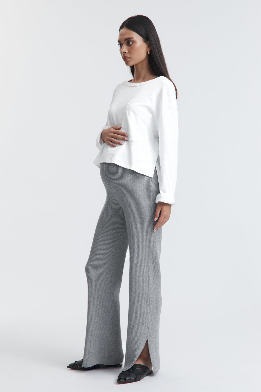 Stylish Maternity Knit Pants (Grey) 3