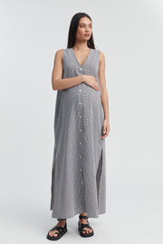 Stylish Maternity Maxi Dress (Gingham Check) 4