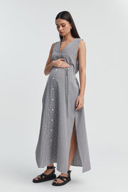 Stylish Maternity Maxi Dress (Gingham Check) 5