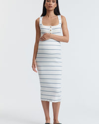 Stylish Maternity Midi Dress (Ivory/Suede Blue) 1