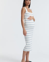 Stylish Maternity Midi Dress (Ivory/Suede Blue) 3