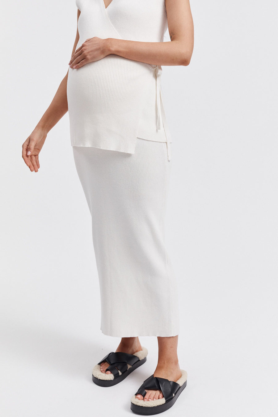 Stylish Maternity Rib Skirt (Off White) 8