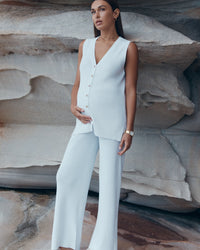 Stylish Maternity V Neck Rib Tank (White) 1