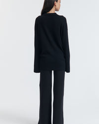 Stylish Maternity Wool Button Down Collar Top (Black) 10