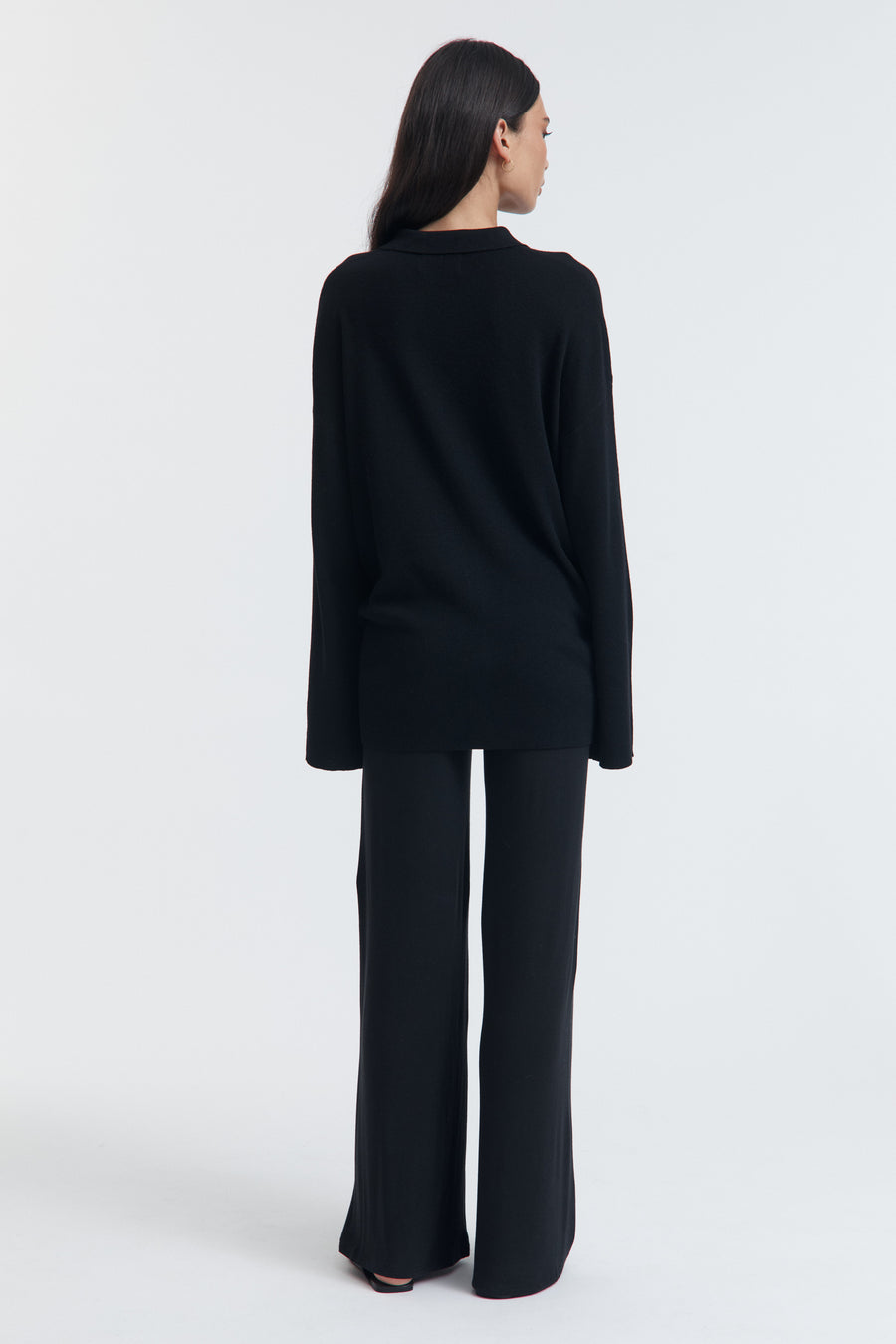 Stylish Maternity Wool Button Down Collar Top (Black) 10
