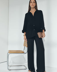 Stylish Maternity Wool Button Down Collar Top (Black) 1