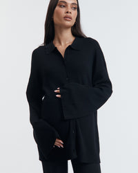 Stylish Maternity Wool Button Down Collar Top (Black) 2