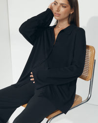 Stylish Maternity Wool Button Down Collar Top (Black) 3