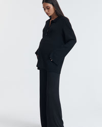 Stylish Maternity Wool Button Down Collar Top (Black) 4