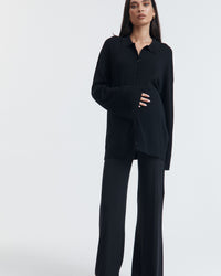 Stylish Maternity Wool Button Down Collar Top (Black) 8