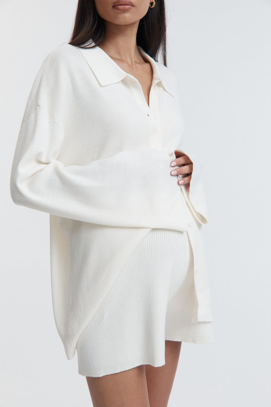 Stylish Maternity Wool Button Down Collar Top (Ivory) 1