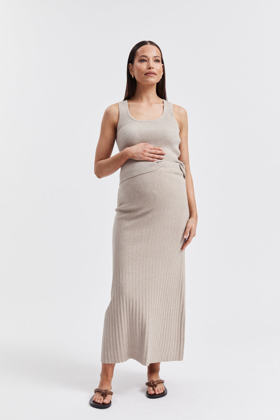 Stylish Maternity Work Skirt (Taupe Marle) 4