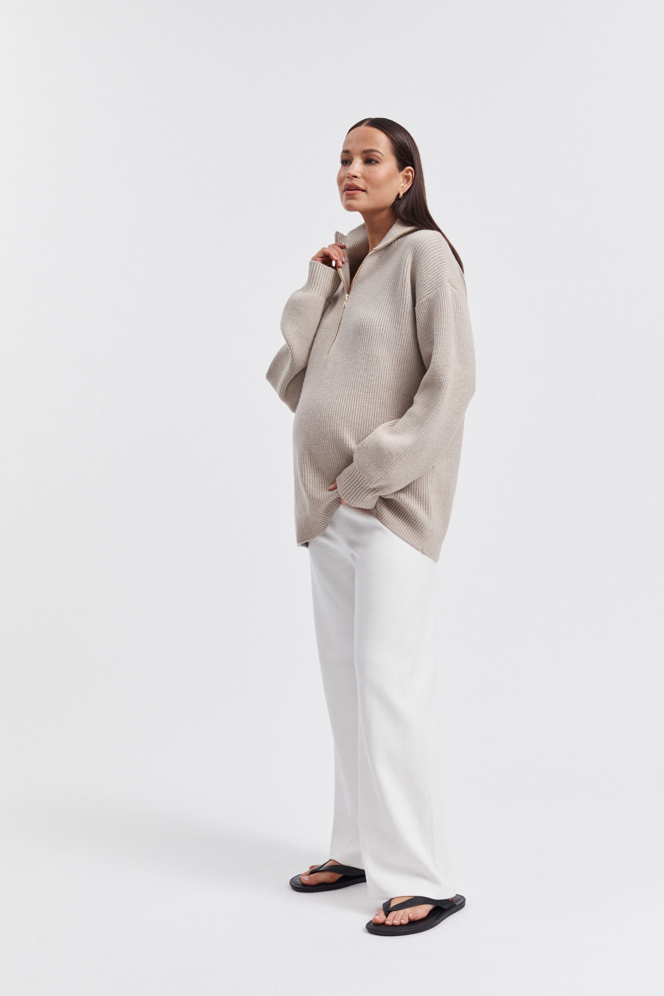 Stylish Maternity Zip Jumper (Taupe Marle) 1