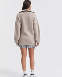Stylish Maternity Zip Jumper (Taupe Marle) 11