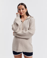 Stylish Maternity Zip Jumper (Taupe Marle) 2