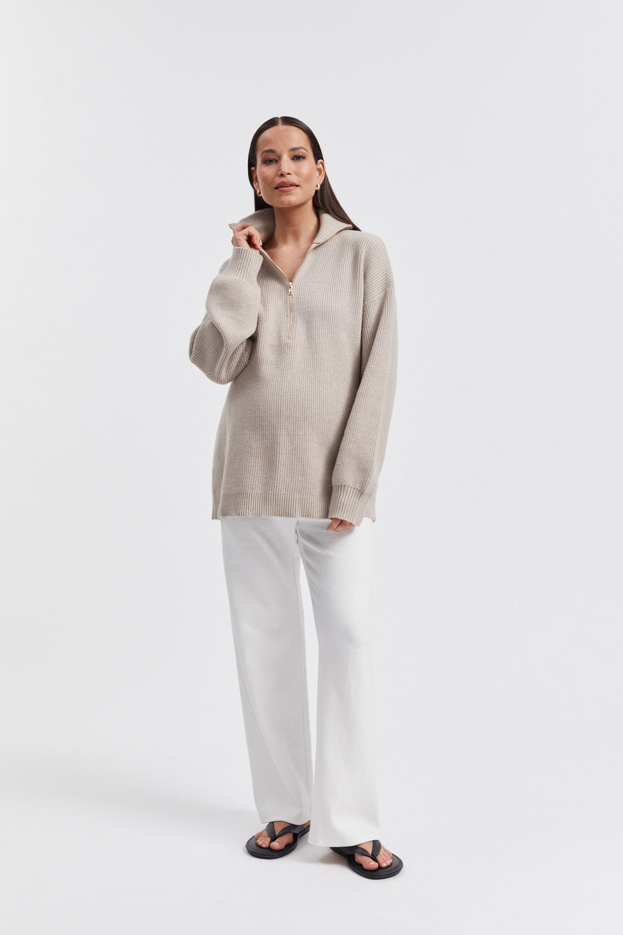 Stylish Maternity Zip Jumper (Taupe Marle) 4