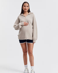 Stylish Maternity Zip Jumper (Taupe Marle) 9