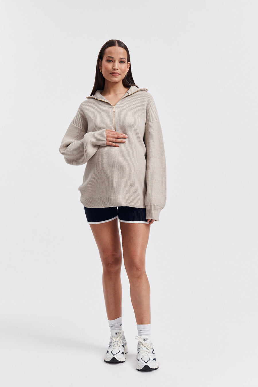 Stylish Maternity Zip Jumper (Taupe Marle) 9