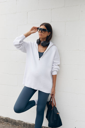 Stylish Maternity Zip Jumper (White) 1