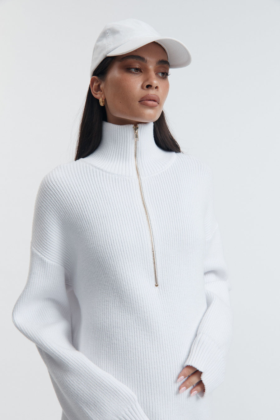 Stylish Maternity Zip Jumper (White) 2