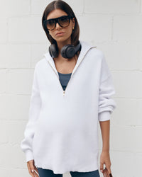 Stylish Maternity Zip Jumper (White) 4