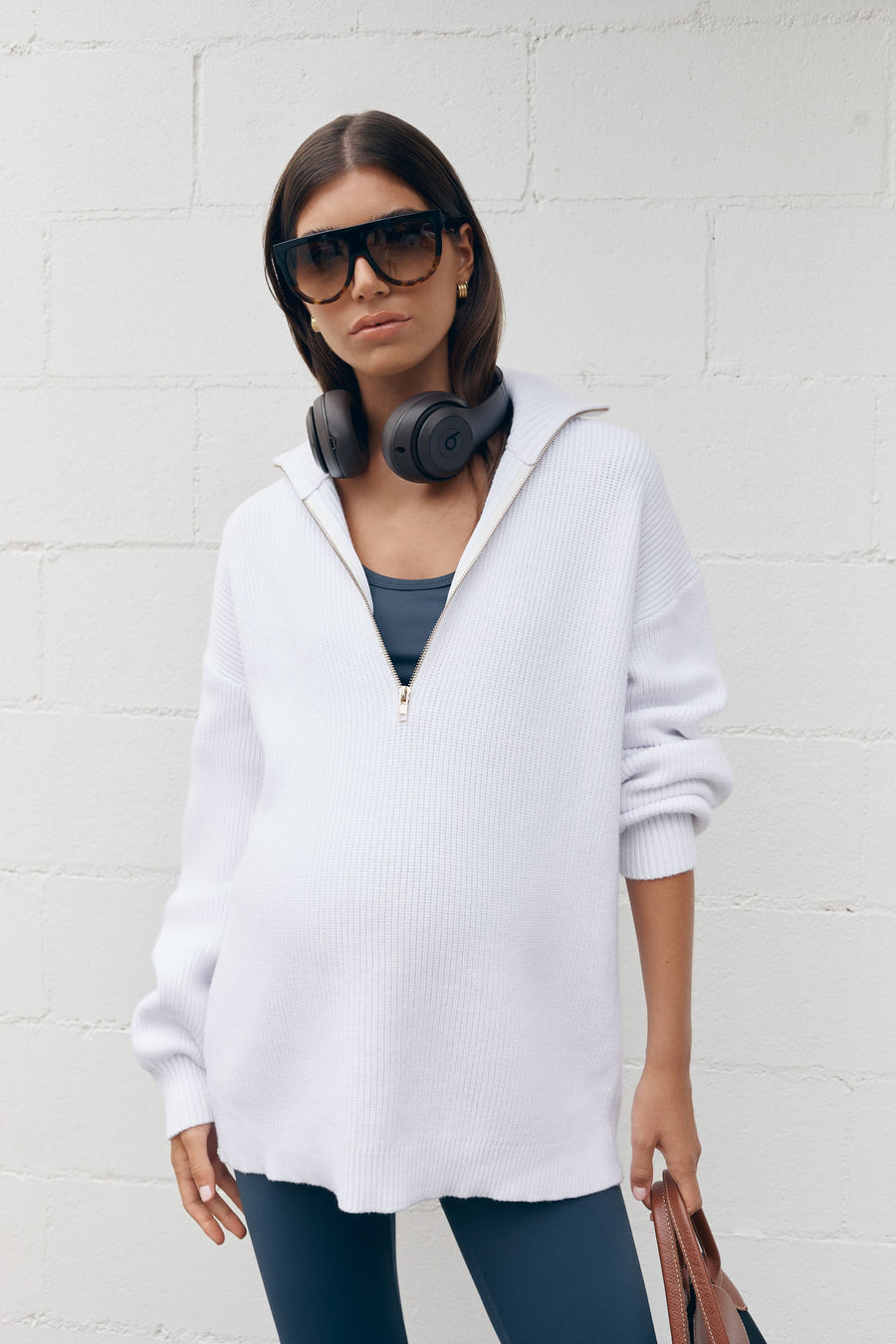 Stylish Maternity Zip Jumper (White) 4