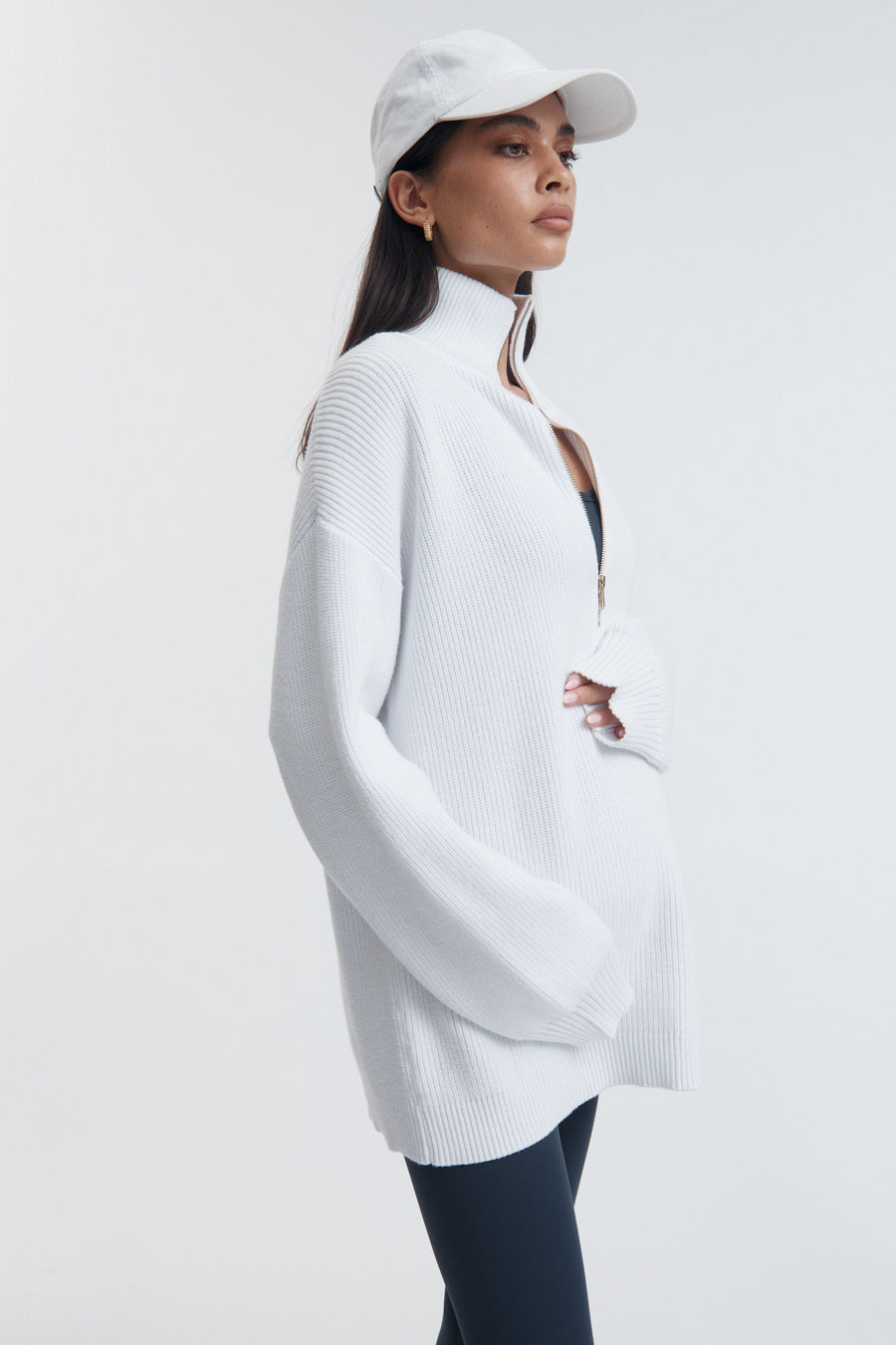 Stylish Maternity Zip Jumper (White) 6