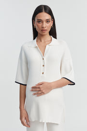 Stylish Ribbed Maternity Tee (Cream) 2