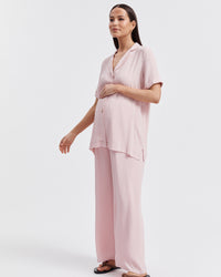Stylish Short Sleeve Maternity Shirt (Pink) 1