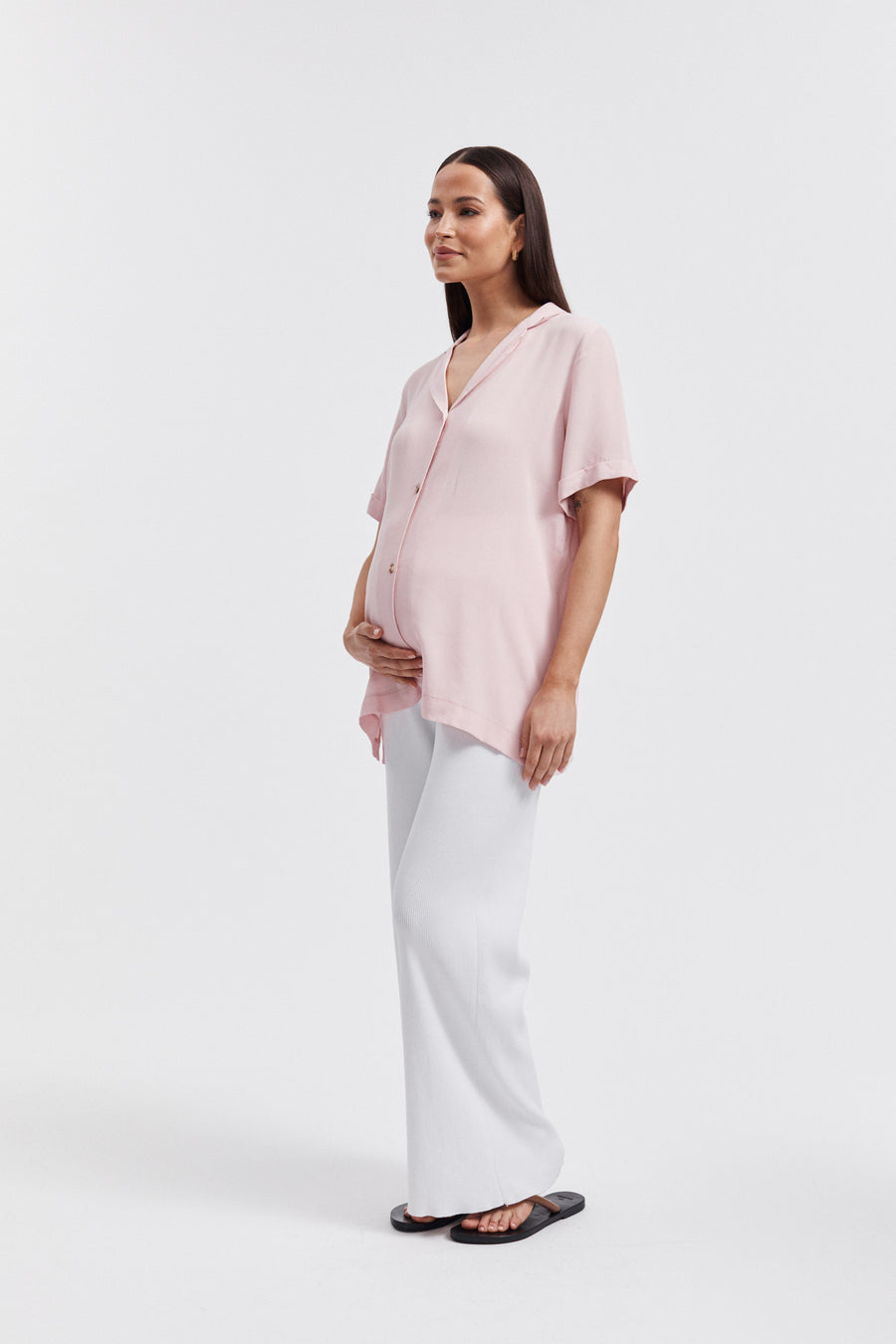 Stylish Short Sleeve Maternity Shirt (Pink) 3