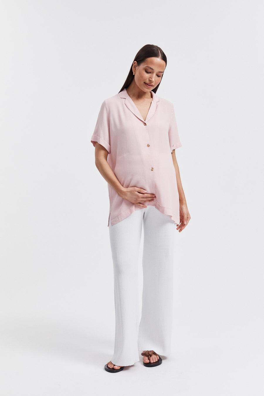 Stylish Short Sleeve Maternity Shirt (Pink) 8