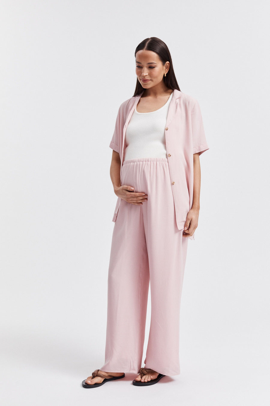 Stylish Short Sleeve Maternity Shirt (Pink) 9