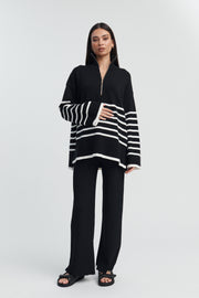 Stylish Stripe Knit Jumper (Black/White) 1