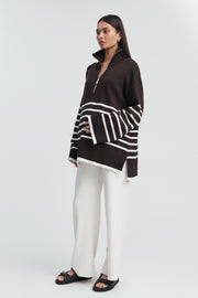 Stylish Stripe Knit Jumper (Chocolate Stripe) 2