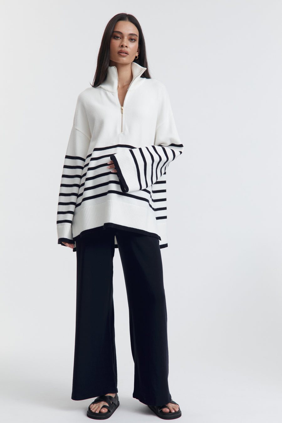 Stylish Stripe Knit Jumper (White/Navy) 10