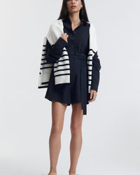 Stylish Stripe Knit Jumper (White/Navy) 11