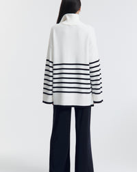 Stylish Stripe Knit Jumper (White/Navy) 13