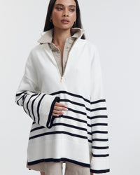 Stylish Stripe Knit Jumper (White/Navy) 1