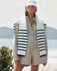 Stylish Stripe Knit Jumper (White/Navy) 2