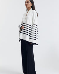 Stylish Stripe Knit Jumper (White/Navy) 3