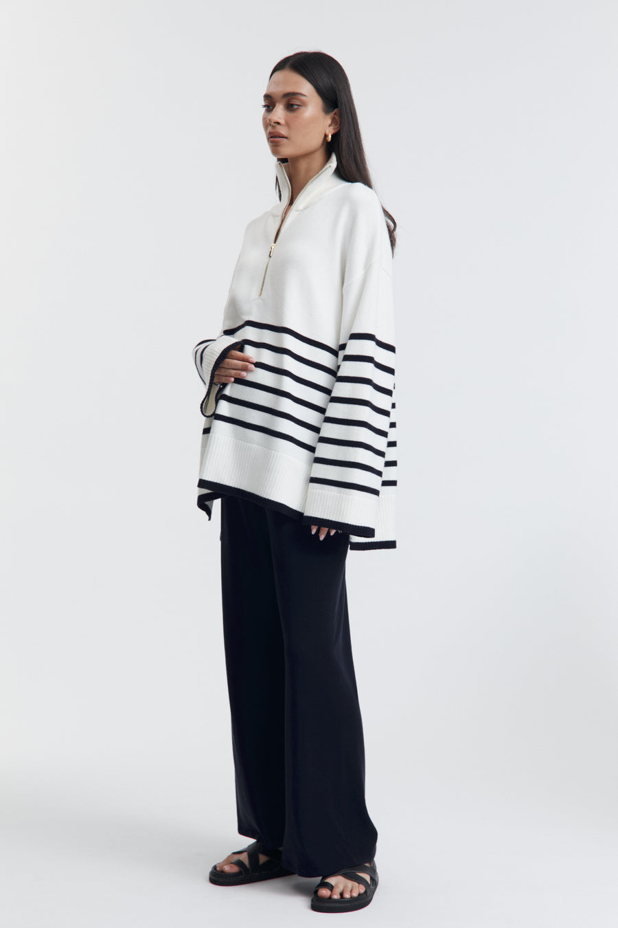 Stylish Stripe Knit Jumper (White/Navy) 3