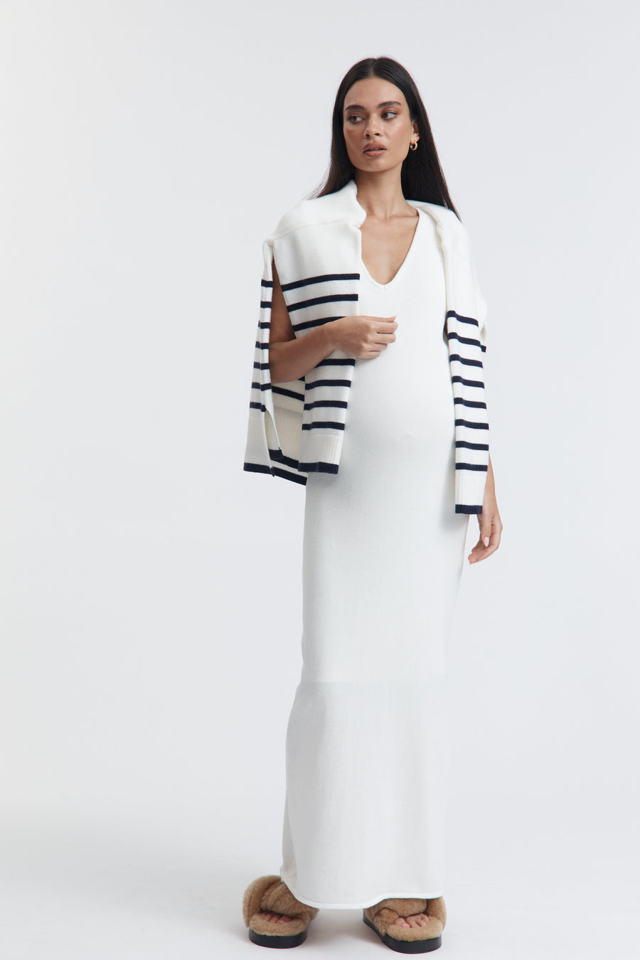 Stylish Stripe Knit Jumper (White/Navy) 4