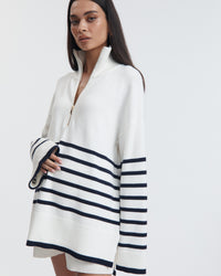 Stylish Stripe Knit Jumper (White/Navy) 5