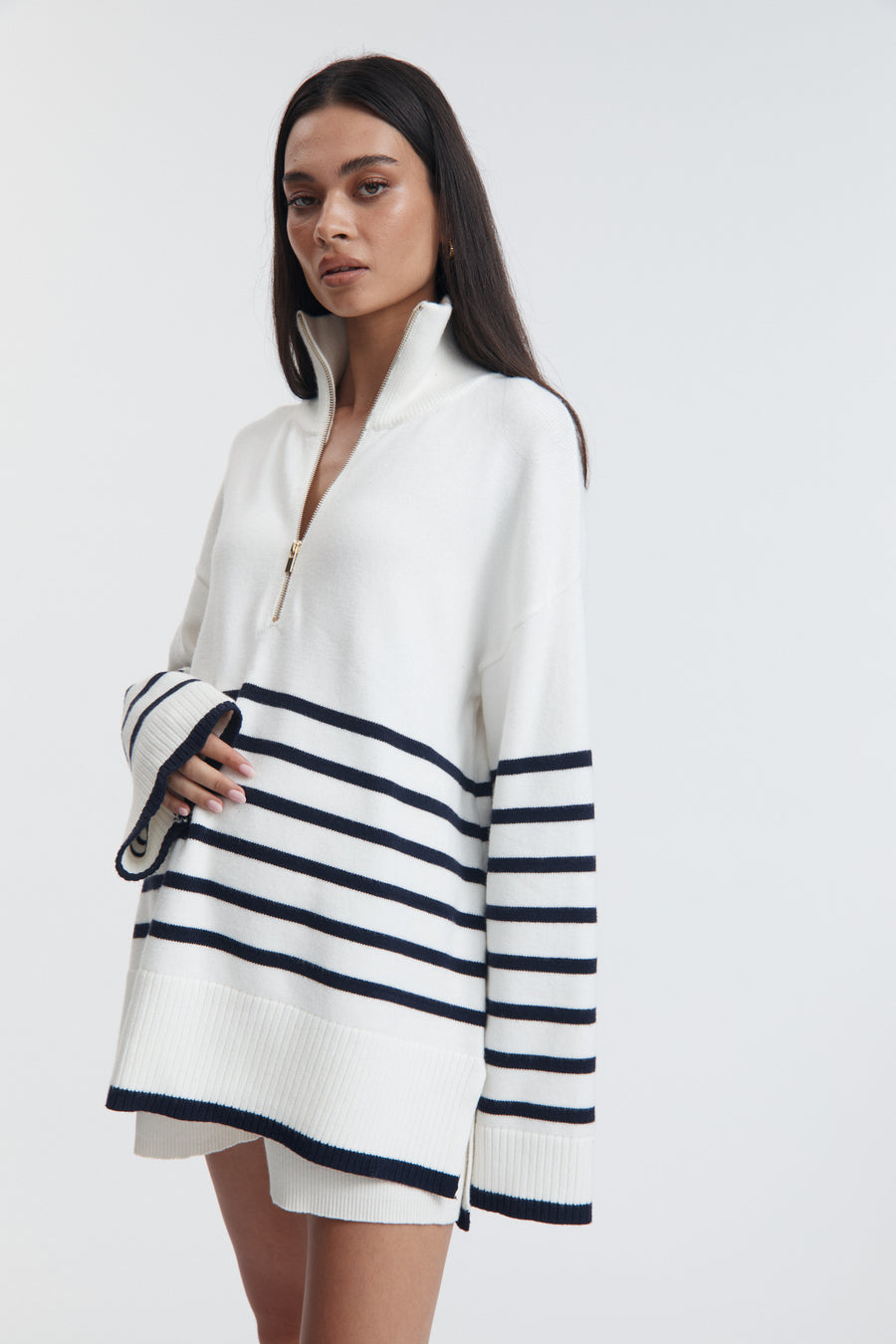 Stylish Stripe Knit Jumper (White/Navy) 5